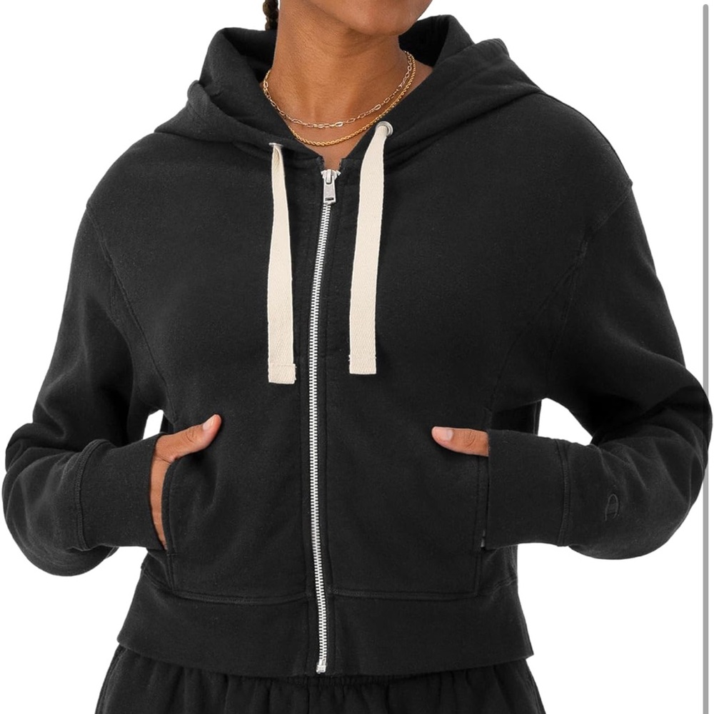 Champion Classic Black Cropped Zip-Up Hoodie Size Medium